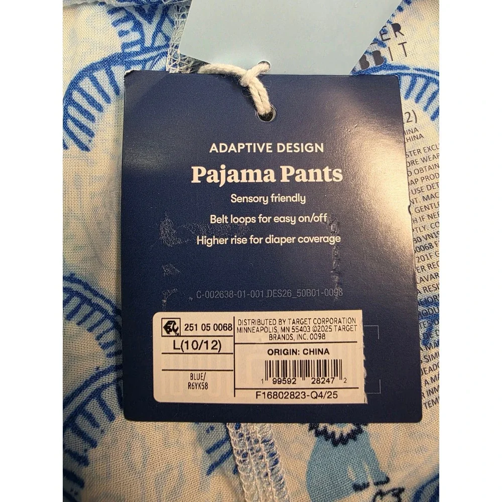 Roller‎ Rabbit Adaptive Pajama Pants Blue Monkey Print Sensory Friendly L 10/12